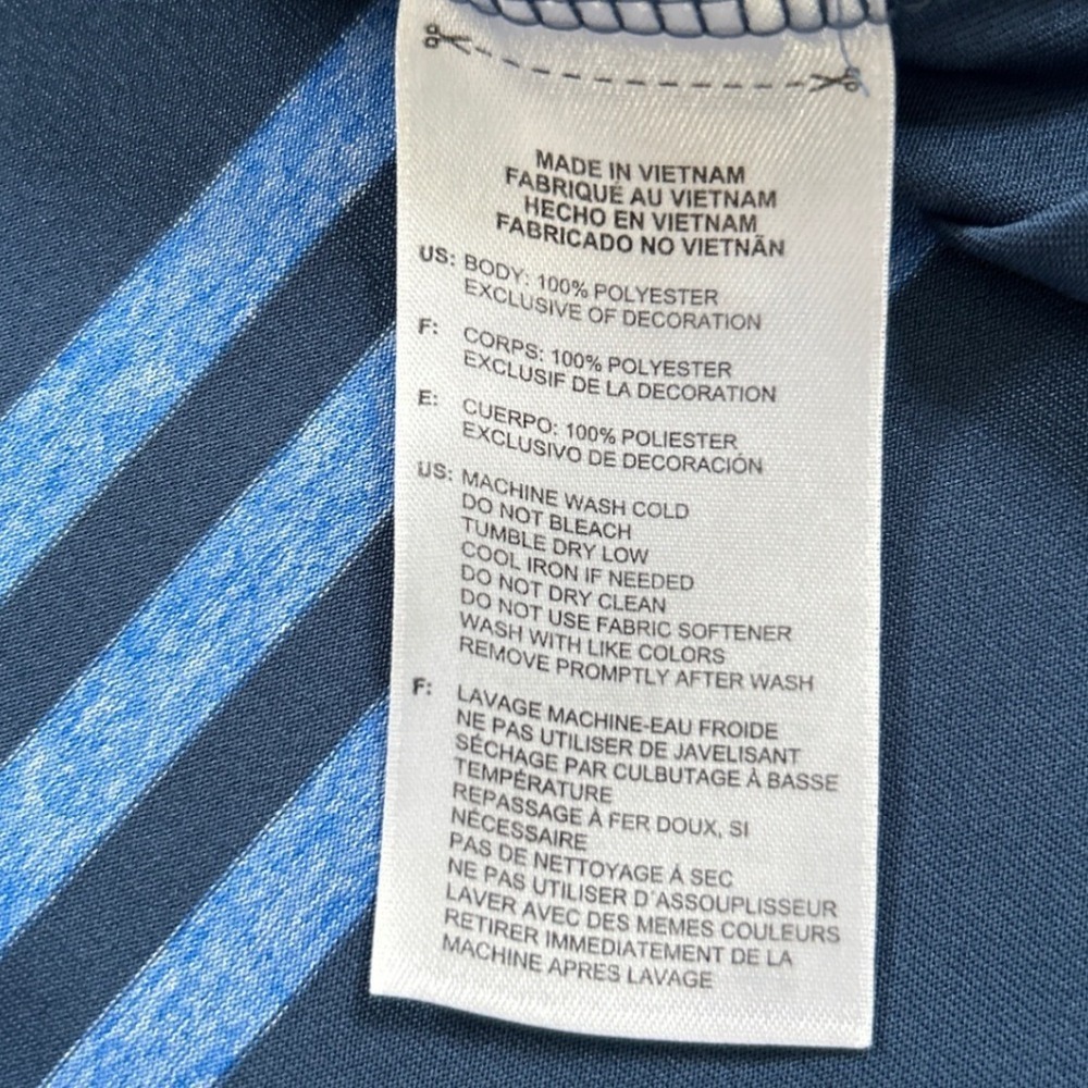 Adidas Golf Polo Shirt Men's Large Navy Blue Light Blue Stripe Short Sleeve - Picture 6 of 7